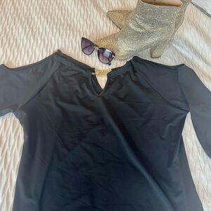 Black and Gold Accent Cut Out Blouse